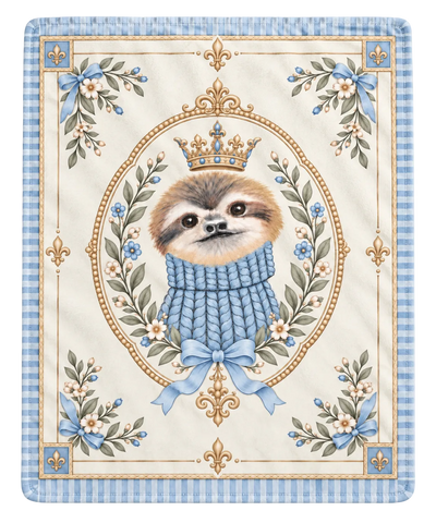 NUEVA COLECCIÓN REALEZA - Cobijita Premium Ilustrada a mano para bebé - Perezoso (90x75cm)