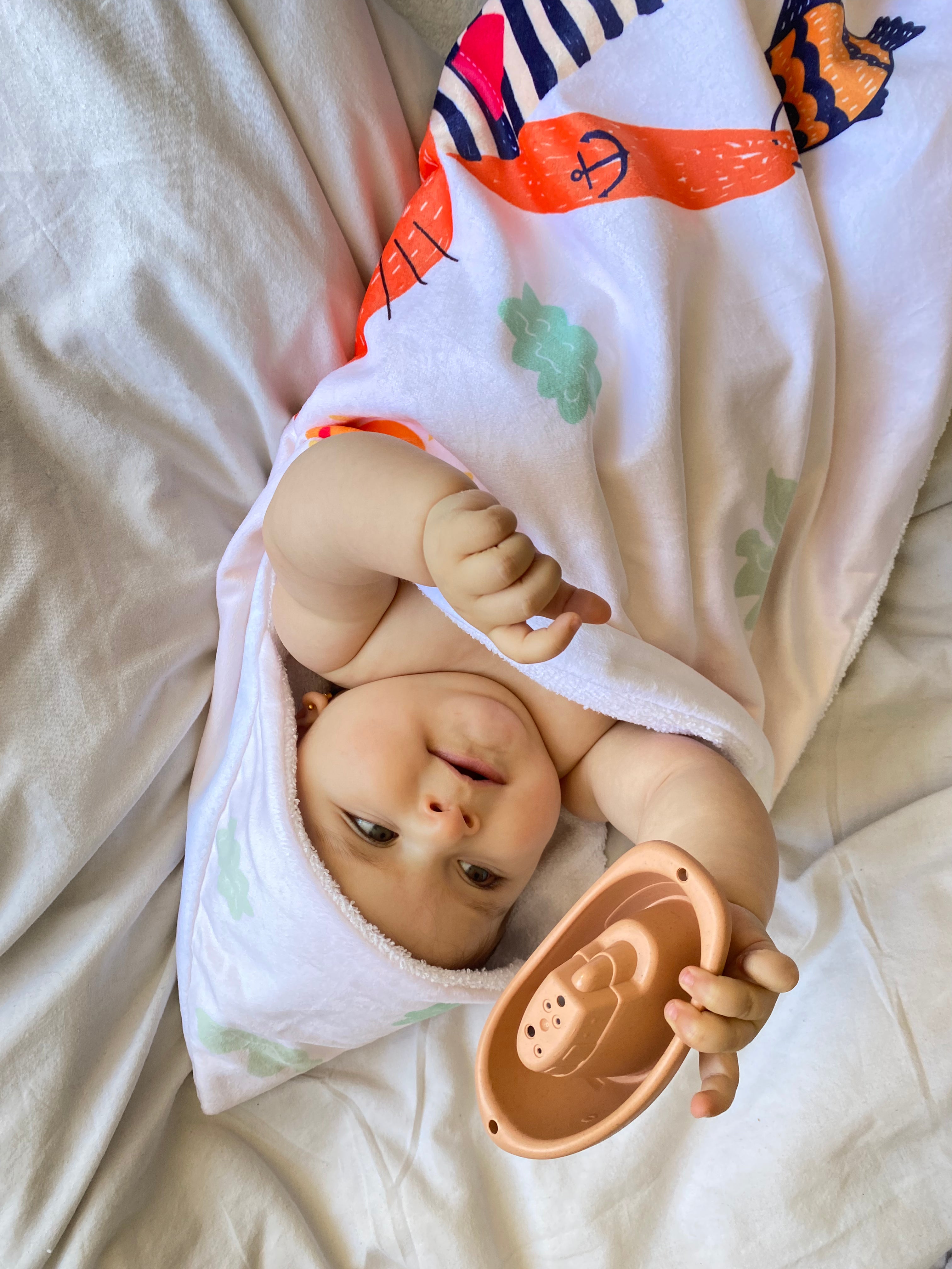 Toalla de bebé con capota - Gatico Marinero (80x80cm)