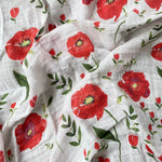 Muselina algodón para bebé  - Flores rojas  (120x120cm)